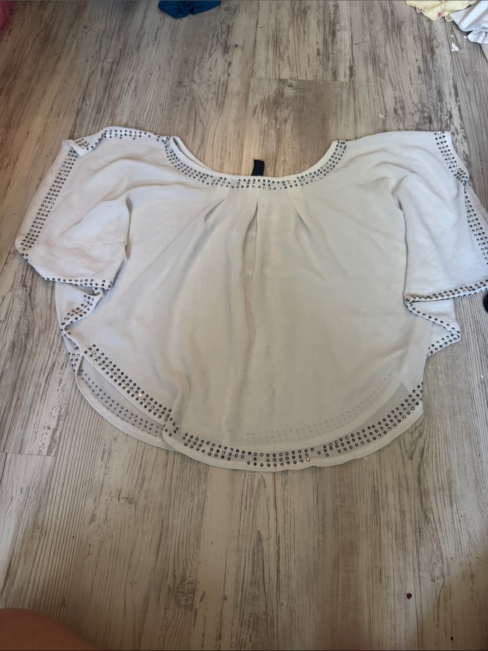 Windsor Ivory Stud-Trim Flutter Sleeve Top